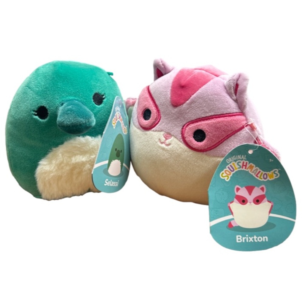 Squishmallow Bundle Brixton Pink Sugar Glider & Selassi Platypus New With Tag